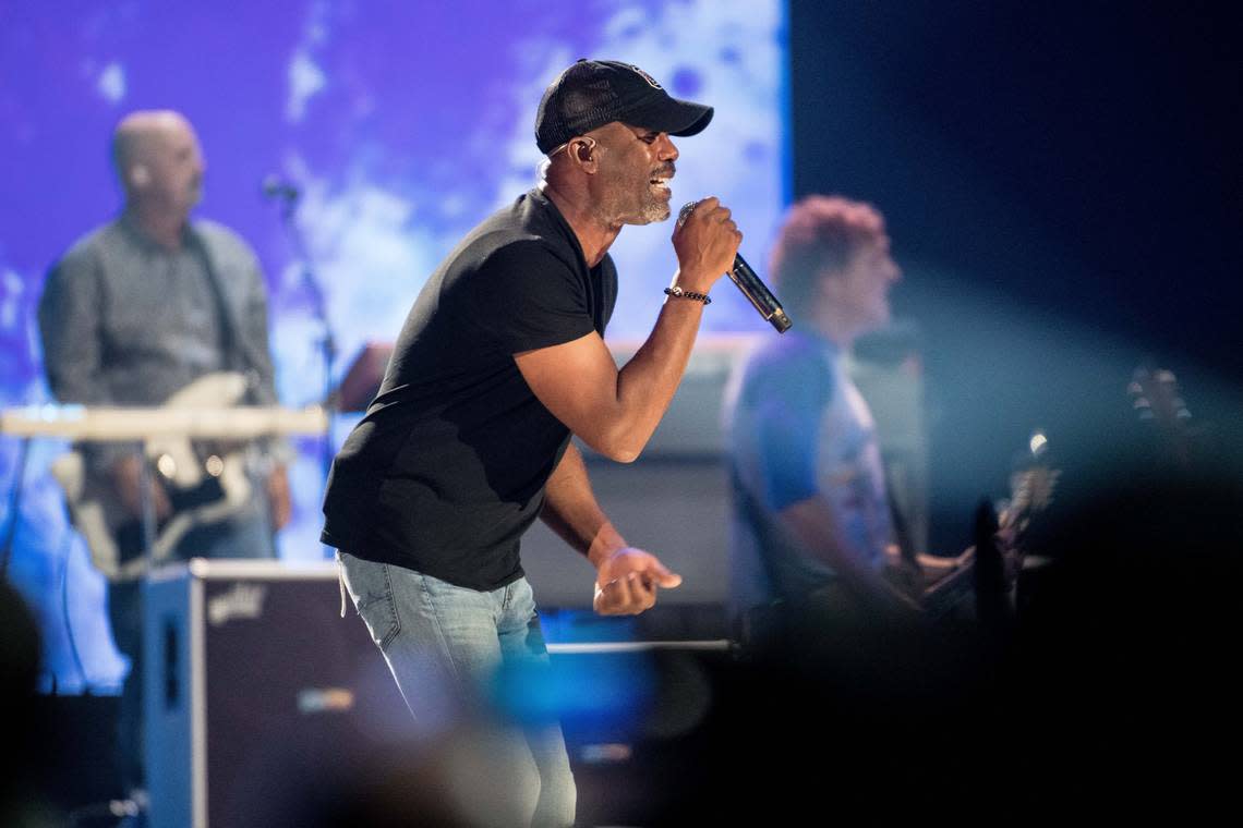 Darius Rucker performs with Hootie and the Blowfish during the first of three shows in their hometown as part of their “Group Therapy Tour” at Colonial Life Arena Wednesday, Sept. 11, 2019, in Columbia, S.C. The band, on hiatus since 2008, formed in 1986 while the members attended the University of South Carolina.