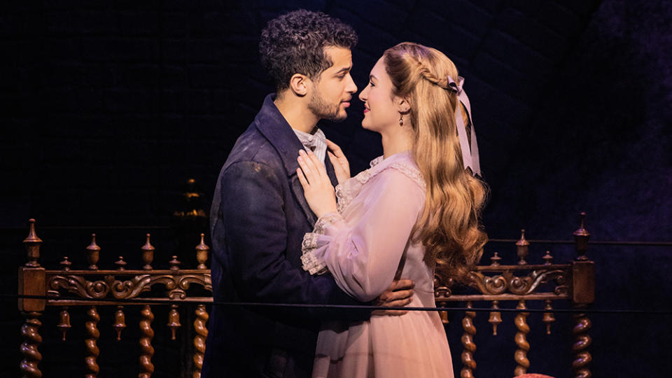 Jordan Fisher and Maria Bilbao in Broadway’s revival of “Sweeney Todd”