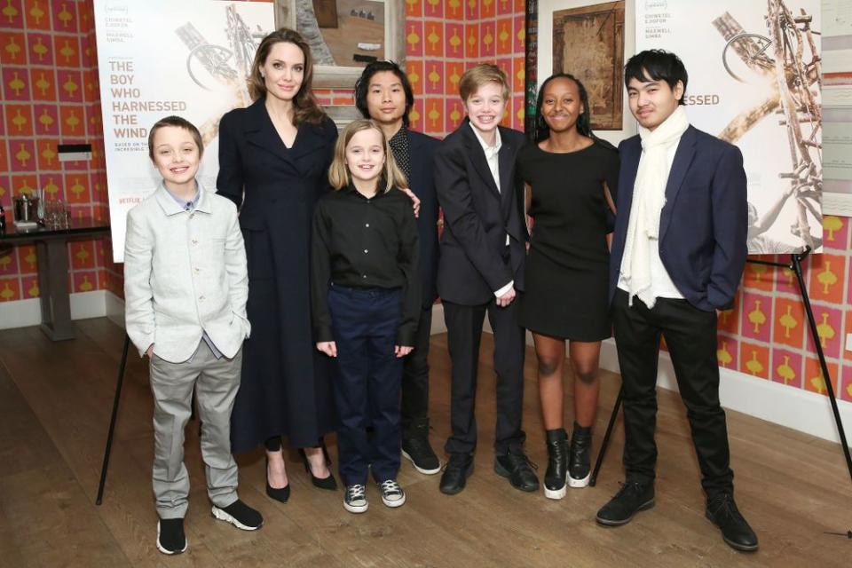 Angelina Jolie with Knox, Vivienne, Pax, Shiloh, Zahara and Maddox | Monica Schipper/Getty