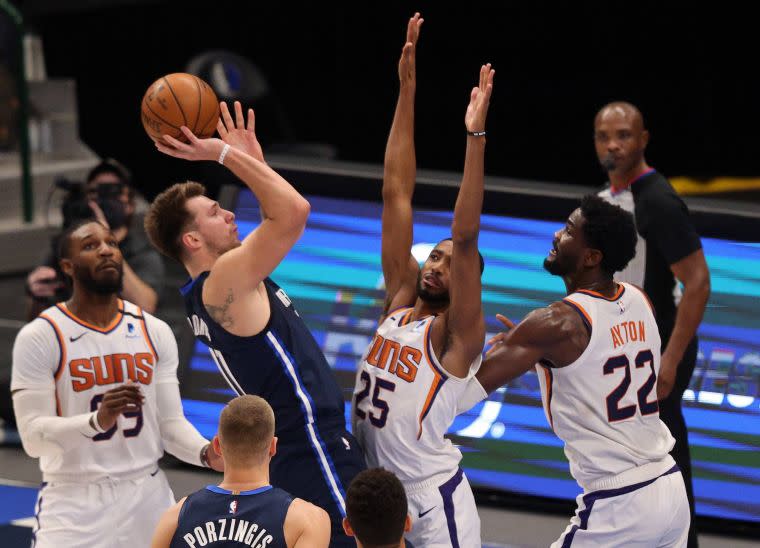 獨行俠唐西奇(Doncic)投射狀態目前非常好。法新社