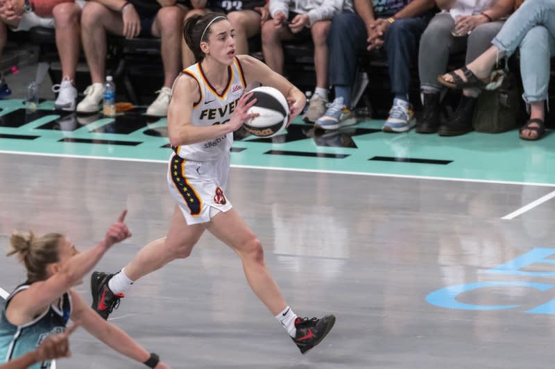 Indiana Fever guard Caitlin Clark leads WNBA rookies in points per game. File Photo by Corey Sipkin/UPI