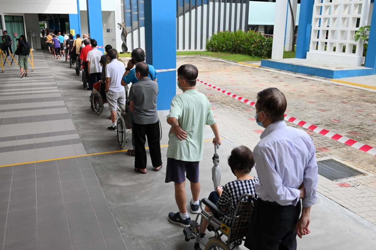 People streaming in bright and early to vote at Dunearn Secondary School on 10 July, 2020, to cast their votes.  (PHOTO: Dhany Osman/Yahoo News Singapore)