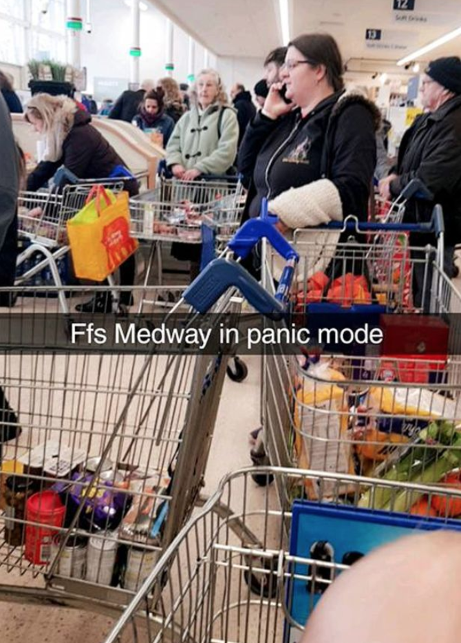 <em>Panic buyers crammed into supermarkets to get supplies amid fears of travel disruption due to the Beast from the East (Picture: Mercury)</em>