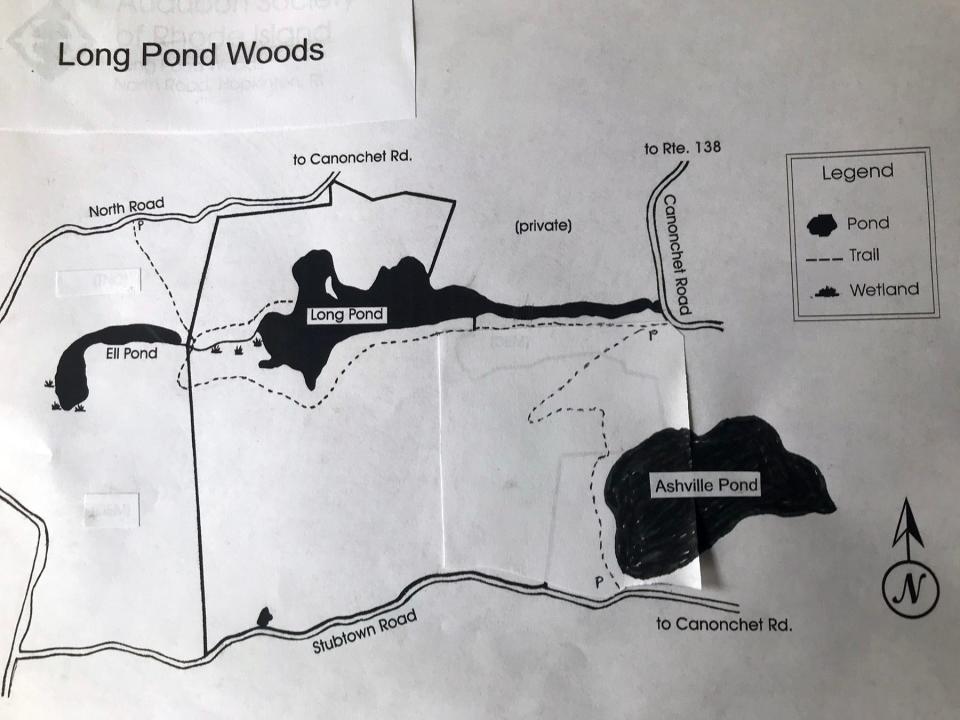 A trail map for Long Pond Woods in Hopkinton.