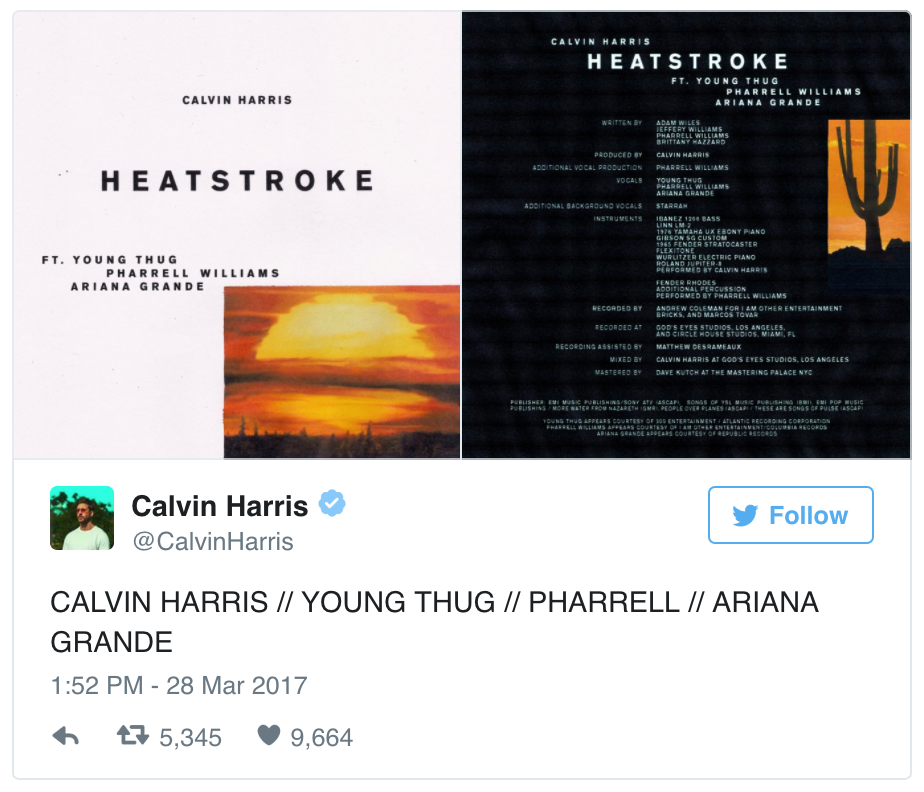 Young Thug, Ariana Grande, Pharrell Feature on New Calvin Harris Song “Heatstroke”