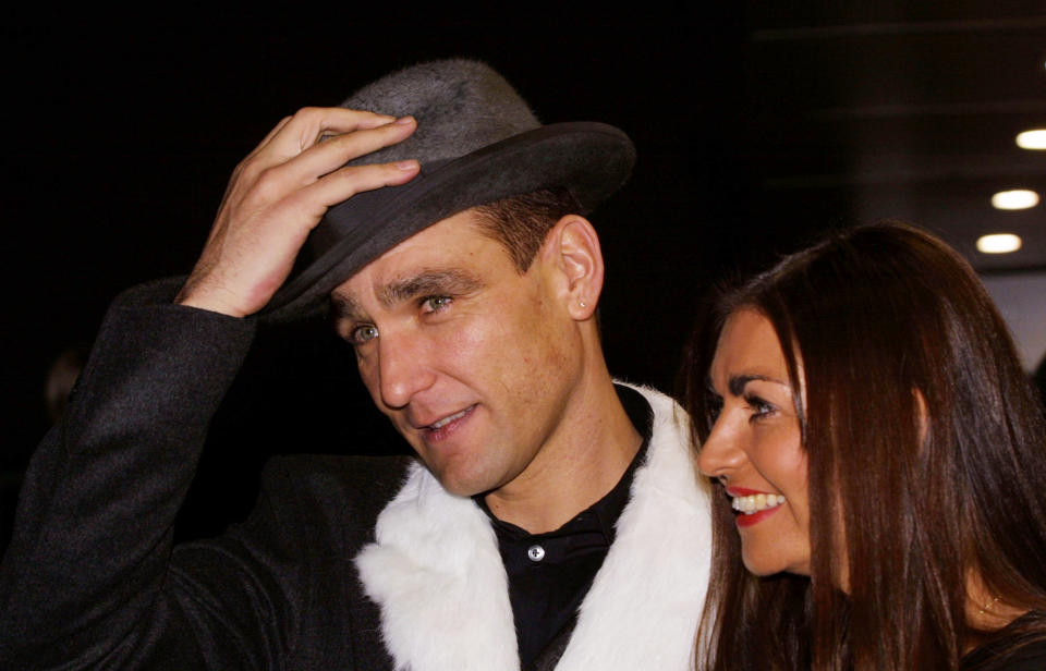 398820 04: Actor and former soccer player Vinnie Jones arrives with his wife Tanya for the World Premiere of the film ''Mean Machine'' December 18, 2001 at the Kensington Odeon cinema in London. The film stars Vinnie Jones and is executive produced by Guy Ritchie. (Photo by Sion Touhig/Getty Images)