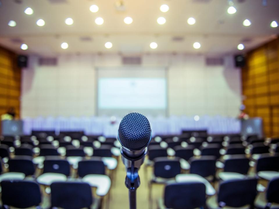 Microphone in conference hall.