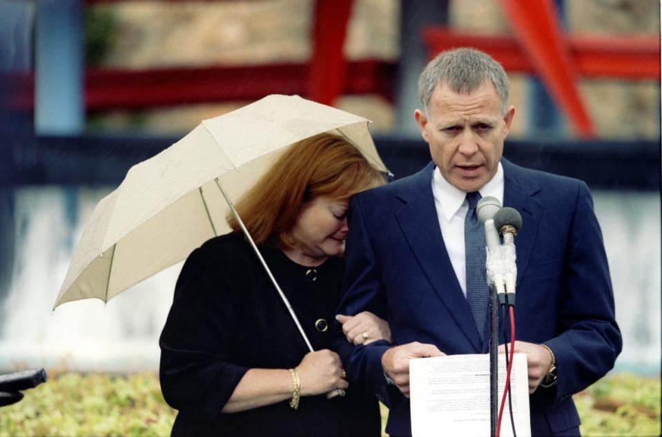 <div class="inline-image__caption"><p>Judy and Dennis Shepard at Matthew's 1998 funeral.</p></div> <div class="inline-image__credit">Steve Liss/Getty</div>