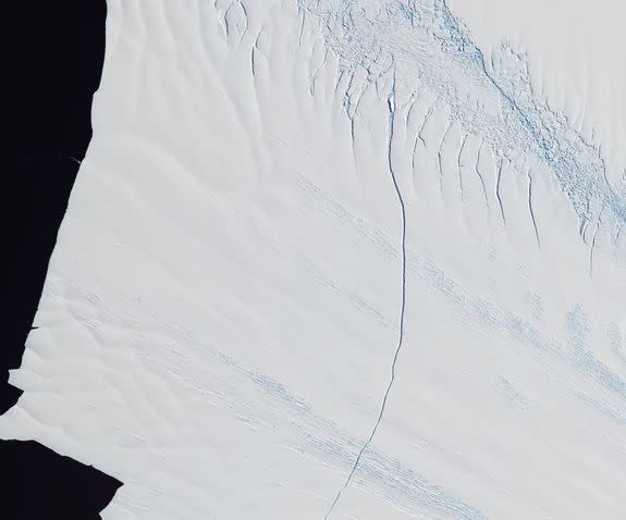 A large crack in Pine Island Glacier's floating ice shelf, seen in 2011.