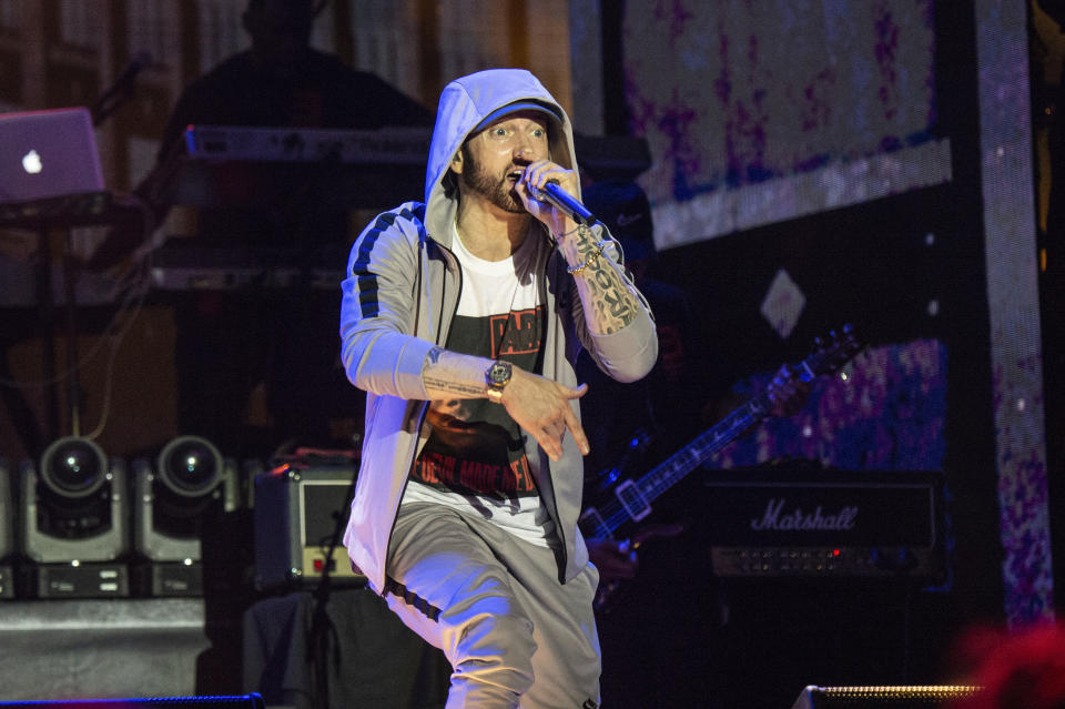 Eminem performs at the Bonnaroo Music and Arts Festival on Saturday, June 9, 2018, in Manchester, Tenn. (Photo by Amy Harris/Invision/AP)