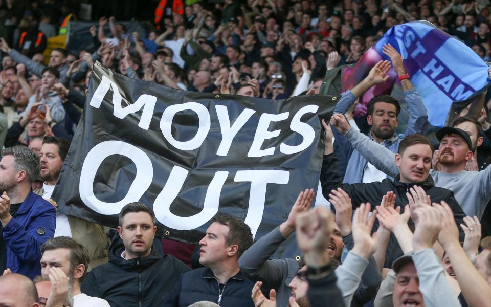 West Ham fans display the Moyes OUT banner