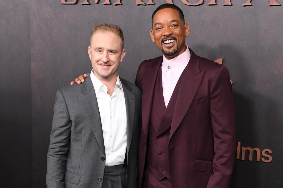 Ben Foster and Will Smith arrives at the Apple Original Films' "Emancipation" Los Angeles Premiere at Regency Village Theatre on November 30, 2022 in Los Angeles, California.
