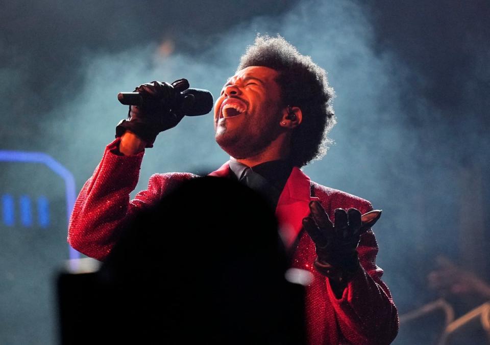 The Weeknd performing during the halftime show of the NFL Super Bowl last year  (David J Phillip / AP)