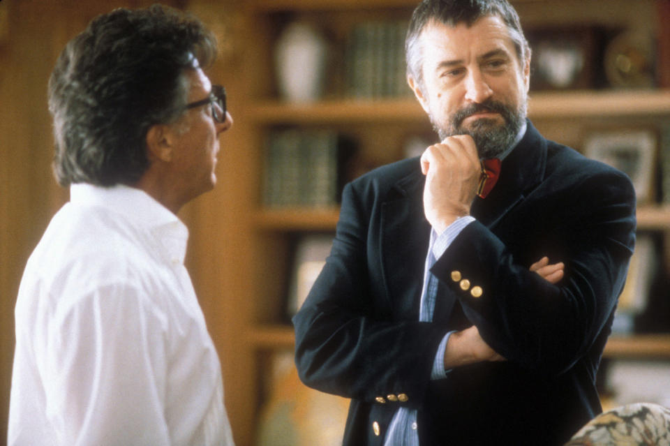 Dustin Hoffman and Robert De Niro in Levinson's 1997 satire, 'Wag the Dog' (Photo: New Line Cinema/courtesy Everett Collection)