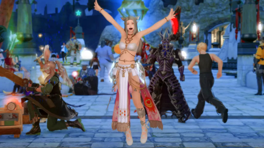  Best MMOs - A female Miqo'te from Final Fantasy 14 jumps for joy. 