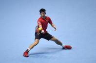 Britain Tennis - Barclays ATP World Tour Finals - O2 Arena, London - 14/11/16 Japan's Kei Nishikori in action during his round robin match against Switzerland's Stanislas Wawrinka Action Images via Reuters / Tony O'Brien Livepic