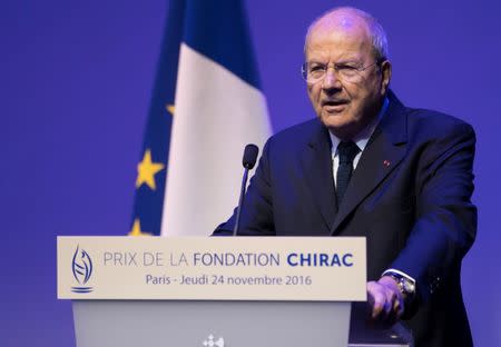 French businessman Marc Ladreit de Lacharriere delivers a speech during the award ceremony of the Jacques Chirac Foundation at the Musee Branly in Paris, France, November 24, 2016. REUTERS/Ian Langsdon/Pool