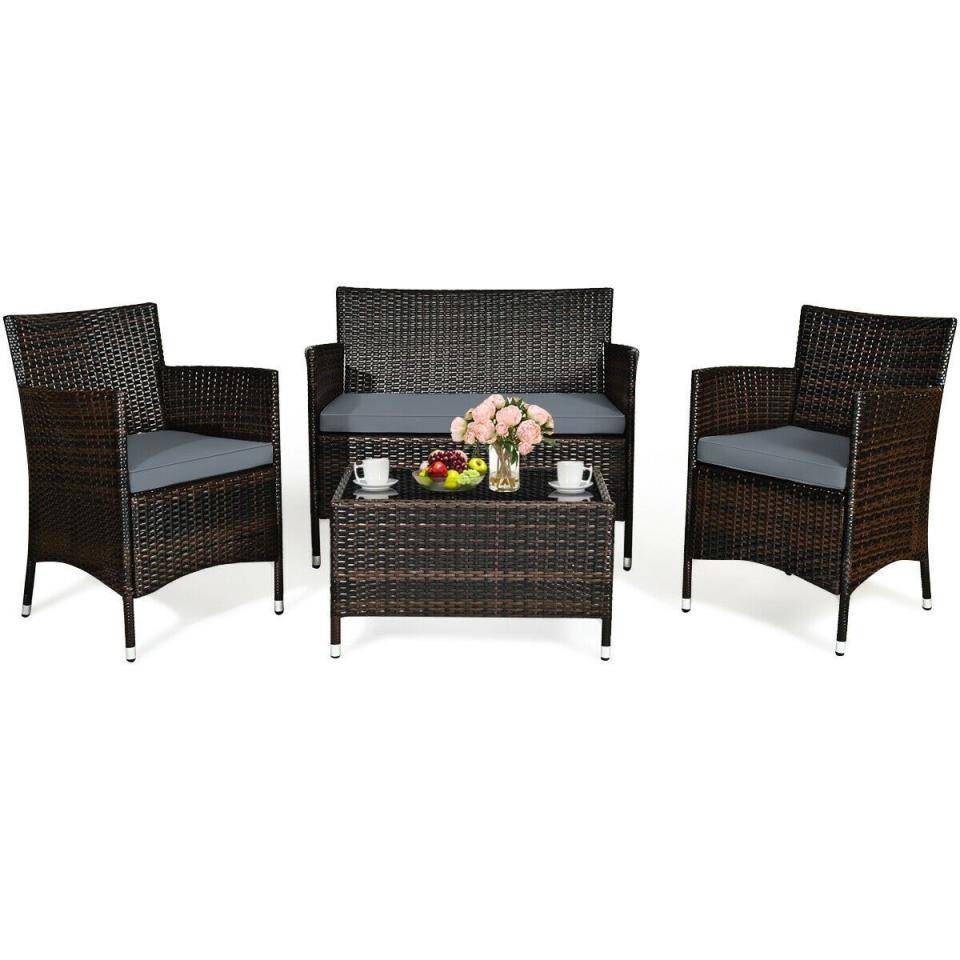 Four-Piece Rattan Patio Conversation Set