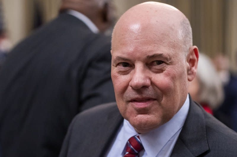 U.S. Postmaster General Louis DeJoy attends the signing ceremony of H.R. 3076, the Postal Service Reform Act of 2022 during a ceremony in the State Dining Room of the White House in Washington, D.C., on April 6, 2022. File Photo by Shawn Thew/UPI