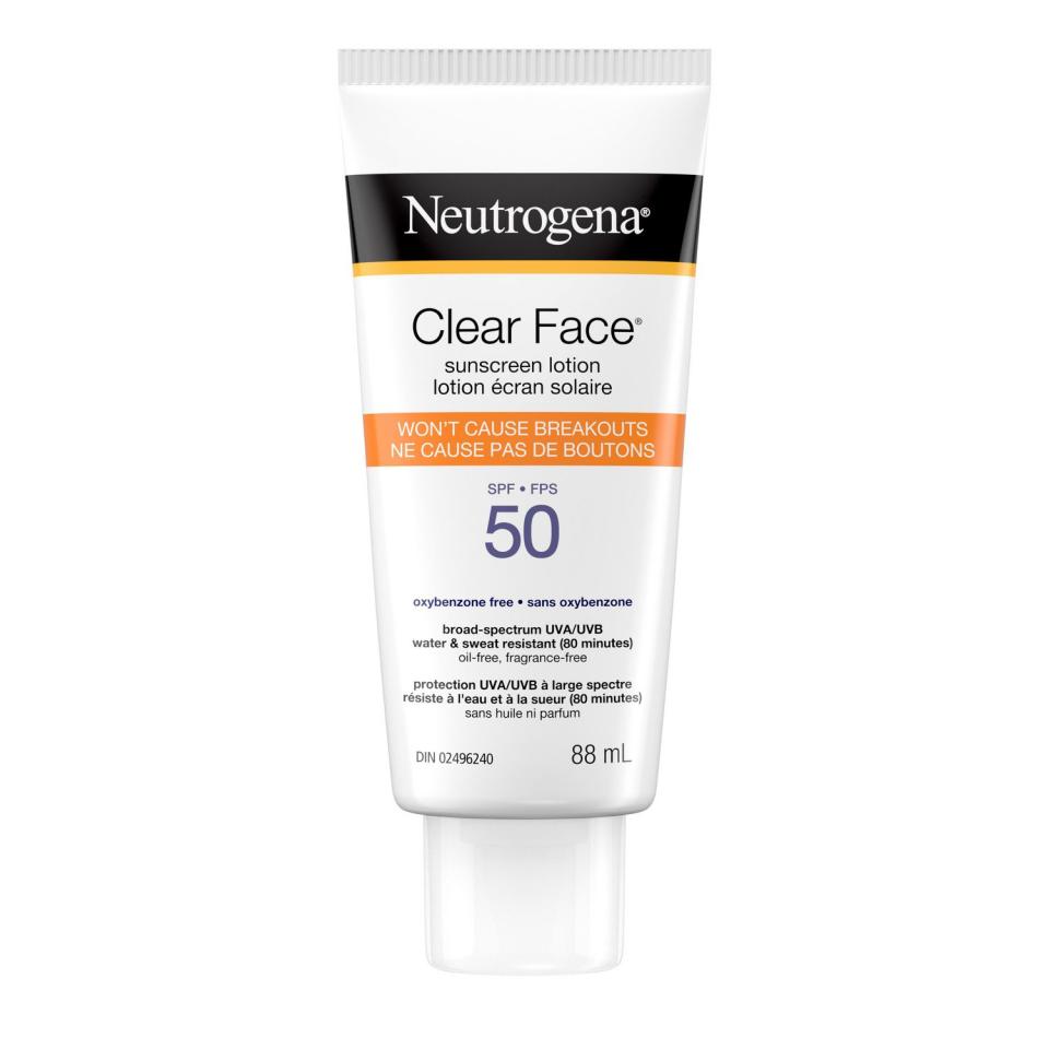 Neutrogena Clear Face Sunscreen SPF 50. Image via Walmart.