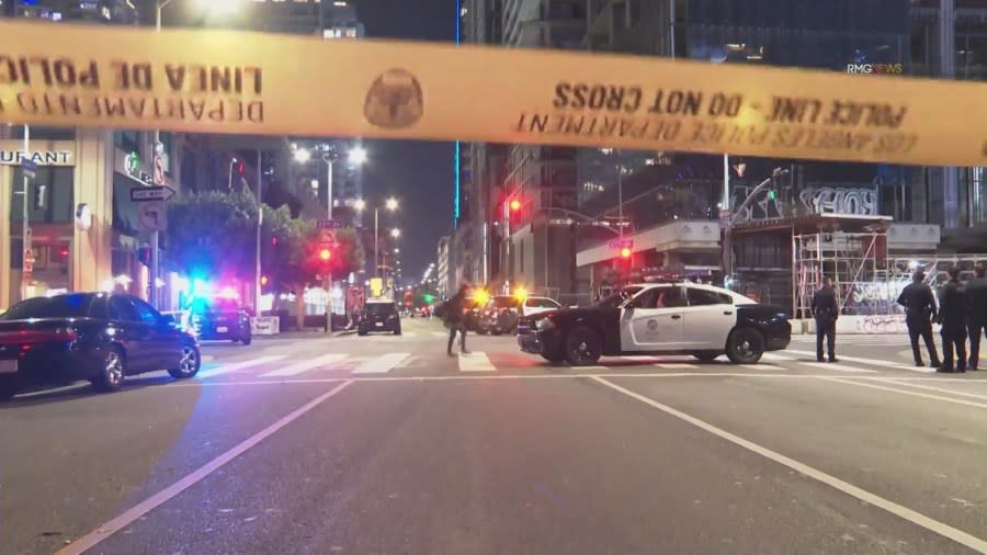 Gunfire erupts at vandalized skyscraper in downtown Los Angeles