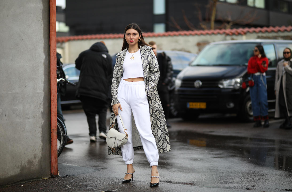 COPENHAGEN, DENMARK - JANUARY 30: Milena Karl wearing Jimmy Choo heels, Dior saddle bag and a Stand Studio coat before Stand Studio on January 30, 2020 in Copenhagen, Denmark. (Photo by Jeremy Moeller/Getty Images)