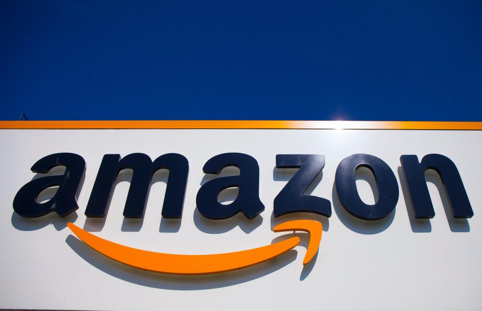 Amazon logo is displayed in Douai, northern France.