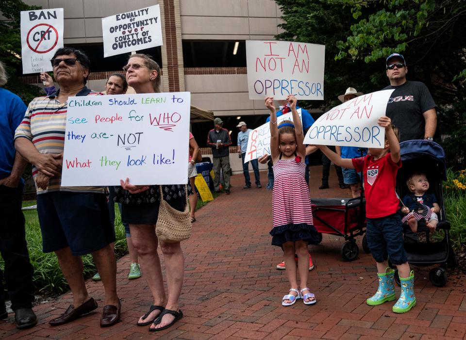 Rally against critical race theory in Leesburg, Va., on June 12, 2021.