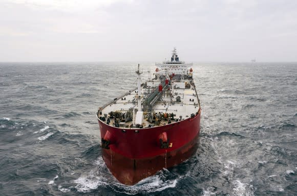 Tanker moving through the seas