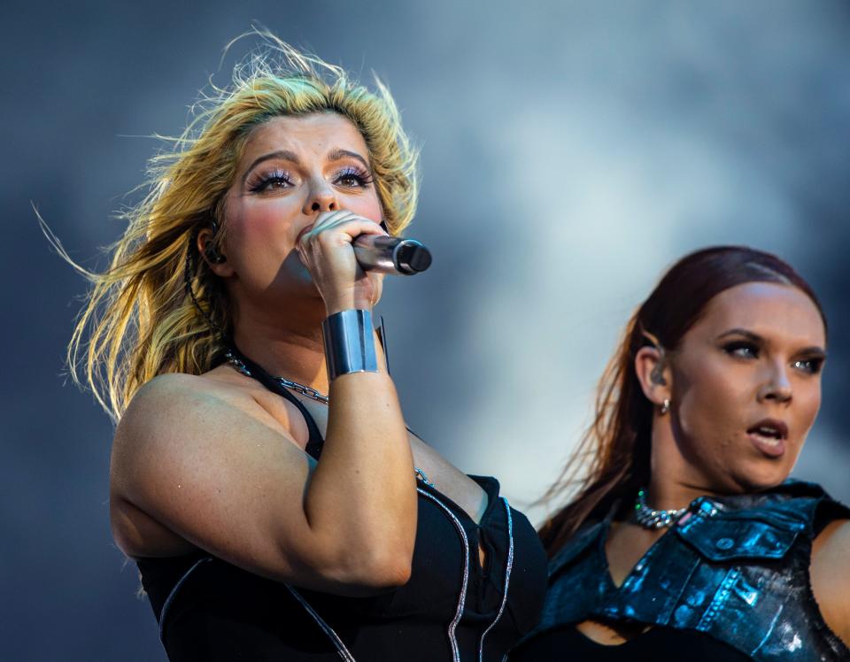 Bebe Rexha performs on the Coachella Stage during the Coachella Valley Music and Arts Festival in Indio, Calif., Sunday, April 14, 2024.