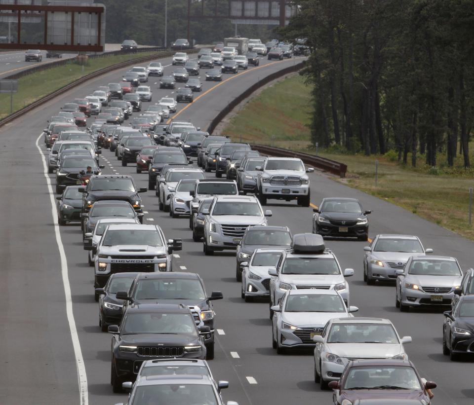 Traffic moves slowly on the Garden State Parkway in Lakewood Monday afternoon, May 29, 2023. as Memorial Day comes to a close at the Shore.