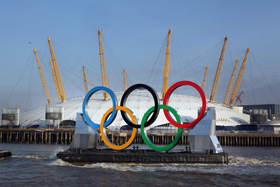 Giant Olympic Rings Are Launched On The River Thames