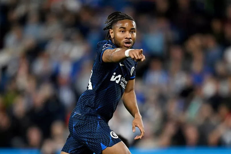 Christopher Nkunku of Chelsea celebrates scoring his team's second goal during the Premier League match between Brighton & Hove Albion and Chelsea FC at American Express Community Stadium on May 15, 2024