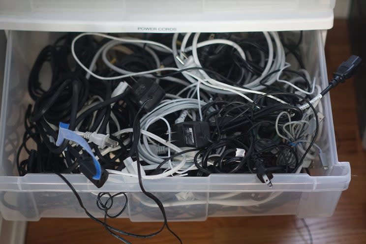 The power-adapter drawer: Soon to be extinct.
