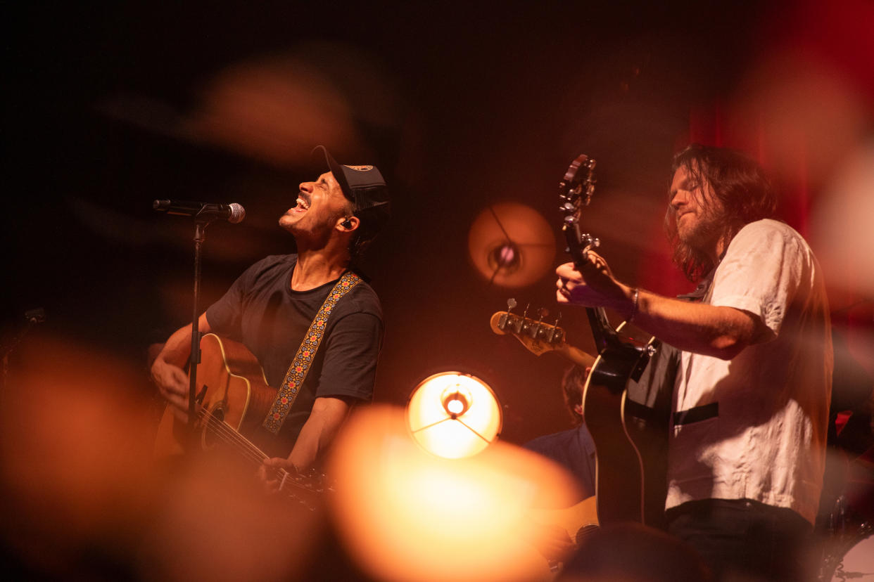 The Fray's Joe King and Dave Welsh onstage at the Fox Theatre in Boulder in July. (Credit: Allister Ann)