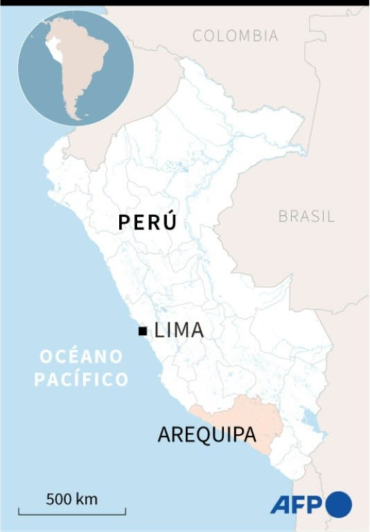 Mapa de Perú localizando el departamento de Arequipa, donde murieron decenas de trabajadores en el incendio de una mina (Valentina BRESCHI)