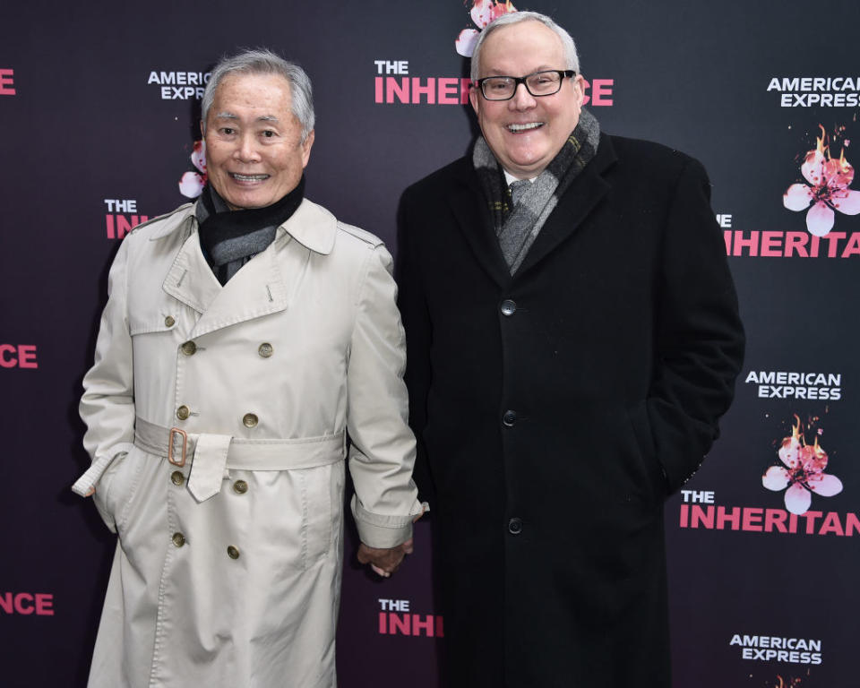 George Takei and Brad Takei attend "The Inheritance" Opening Night holding hands