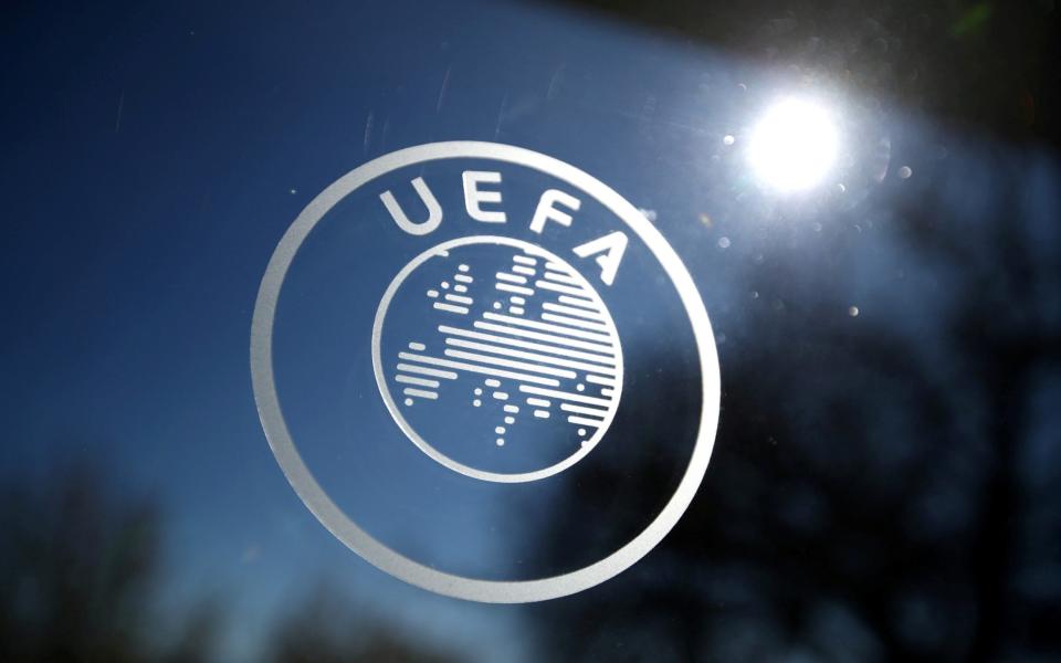 General view of the UEFA logo at UEFA Headquarters before the draw - Reuters