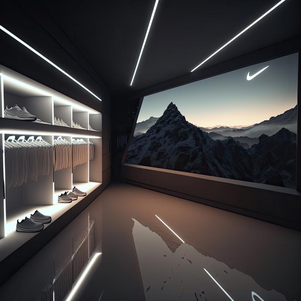 Inside a Nike “Impossible Store” at Mt. Everest rendered by Benichou with Midjourney.