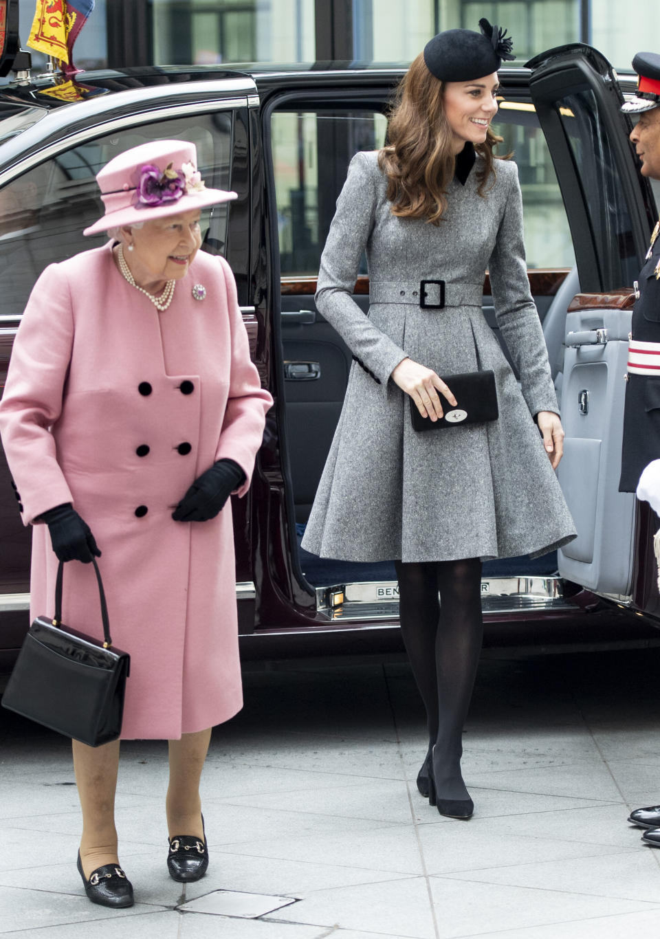 <p>The Queen and Kate at their first joint engagement (without another member of the royal family and outside the palace) at King’s College London <em>[Photo: Getty]</em> </p>