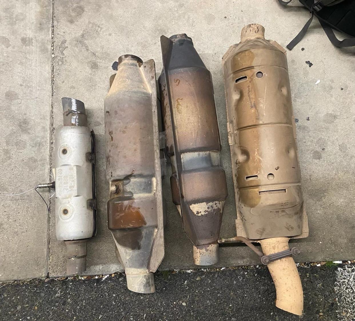 Four catalytic converters were recovered during a traffic stop in Barstow on Tuesday, Jan. 18, 2021. The three people in the vehicle were arrested.