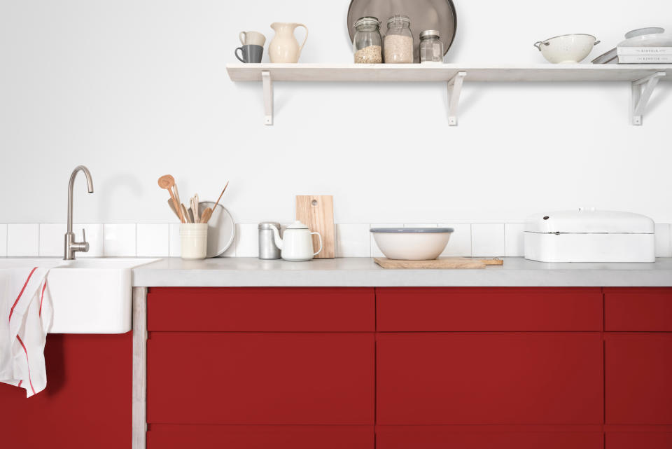painted red kitchen