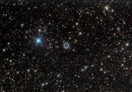 Highly Commended (Deep Space) 'Planetary Nebula Shapley 1' by Steve Crouch (Australia) Planetary nebulae, Shapley 1, photographed on 28 May 2011. When viewed through a small telescope planetary nebulae resemble nearby planets in our Solar System, but they are in fact distant regions of hot, glowing gas ejected by stars as they run out of fuel at the end of their lives. The colours visible in the ring are caused by the temperature and chemical composition of the material this dying star has returned to its environment.