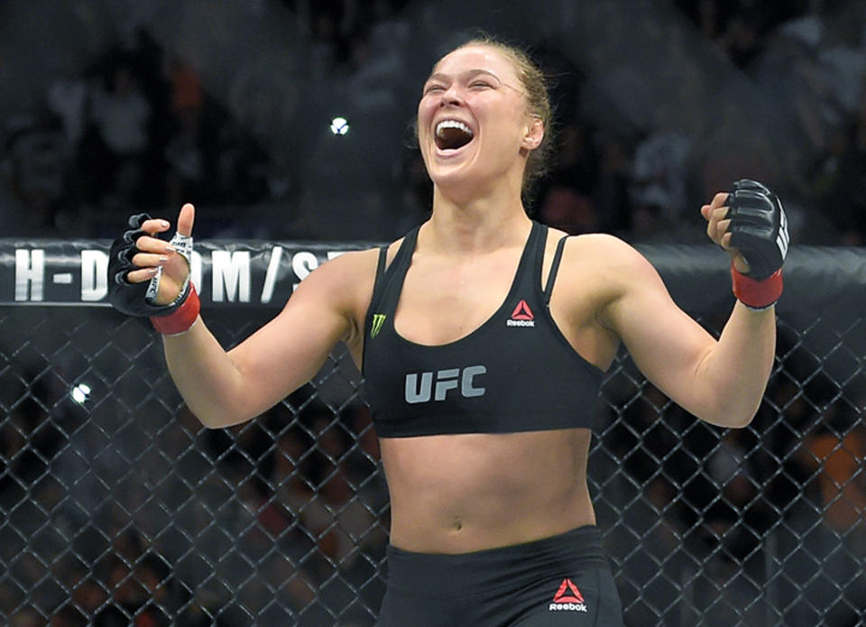 Ronda Rousey’s incredible run atop women’s MMA has earned her entry into the UFC Hall of Fame. (AP Photo)
