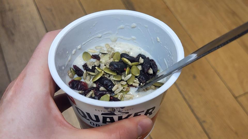 pot of porridge with seeds and cranberries 