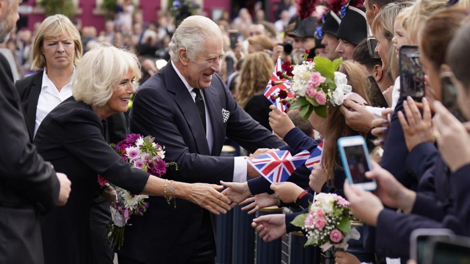 The Queen Consort and the King meet well-wishers outside Hillsborough Castle in Northern Ireland (Niall Carson/PA) (PA Wire)