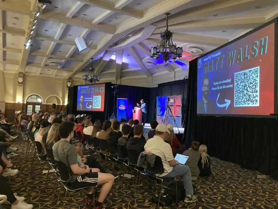 Conservative speaker Matt Walsh at the Iowa Memorial Union at the University of Iowa, April 19.