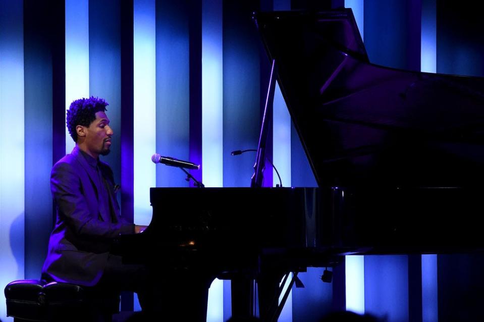 Jon Batiste, shown performing at MOMAs 12th annual film benefit honoring Laura Dern, has a leading 11 Grammy nominations.