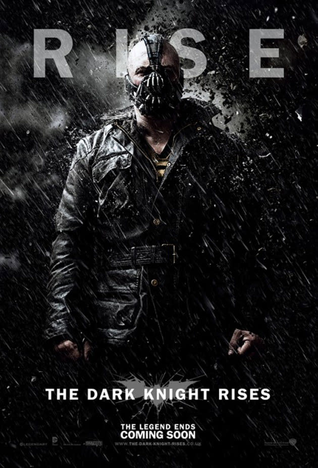 <b>‘The Dark Knight Rises’ (2012)</b><br><br> A series of character posters like these showed off the three leads, with the rain/debris continuing to lash down across the marketing campaign. <br><br><b>[Related feature: <a href="http://uk.movies.yahoo.com/the-dark-knight-rises--the-secrets-of-nolan%E2%80%99s-success.html" data-ylk="slk:The Dark Knight Rises - The secrets to Nolan's success;elm:context_link;itc:0;sec:content-canvas;outcm:mb_qualified_link;_E:mb_qualified_link;ct:story;" class="link  yahoo-link">The Dark Knight Rises - The secrets to Nolan's success</a> ]</b>