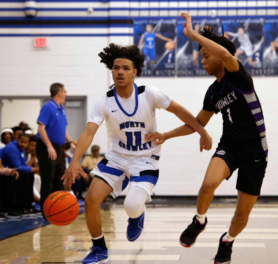 North Crowley guard Isaak Hayes (11) is the 2023-2024 Fort Worth-area Newcomer of the Year.